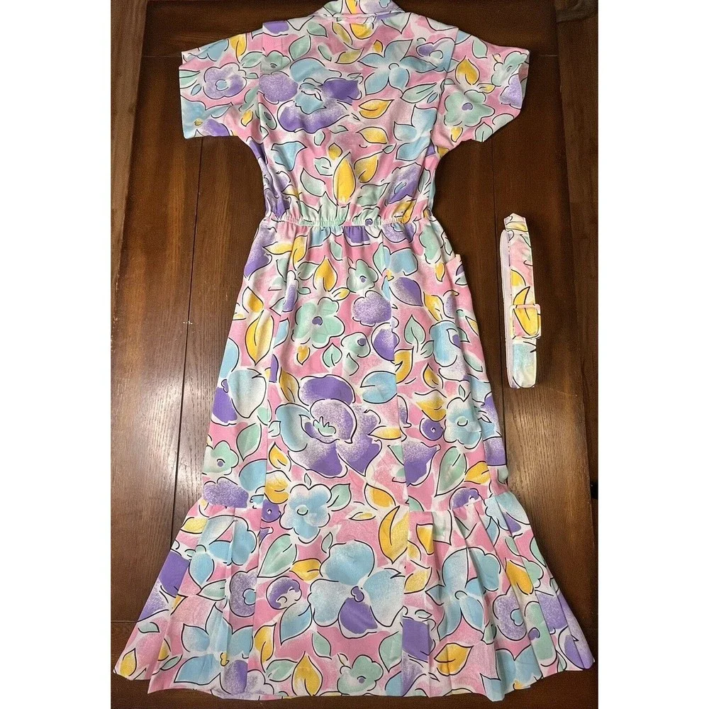 Vintage 1980’s Act 1 Floral Mermaid Dress With Belt - Picture 7 of 15